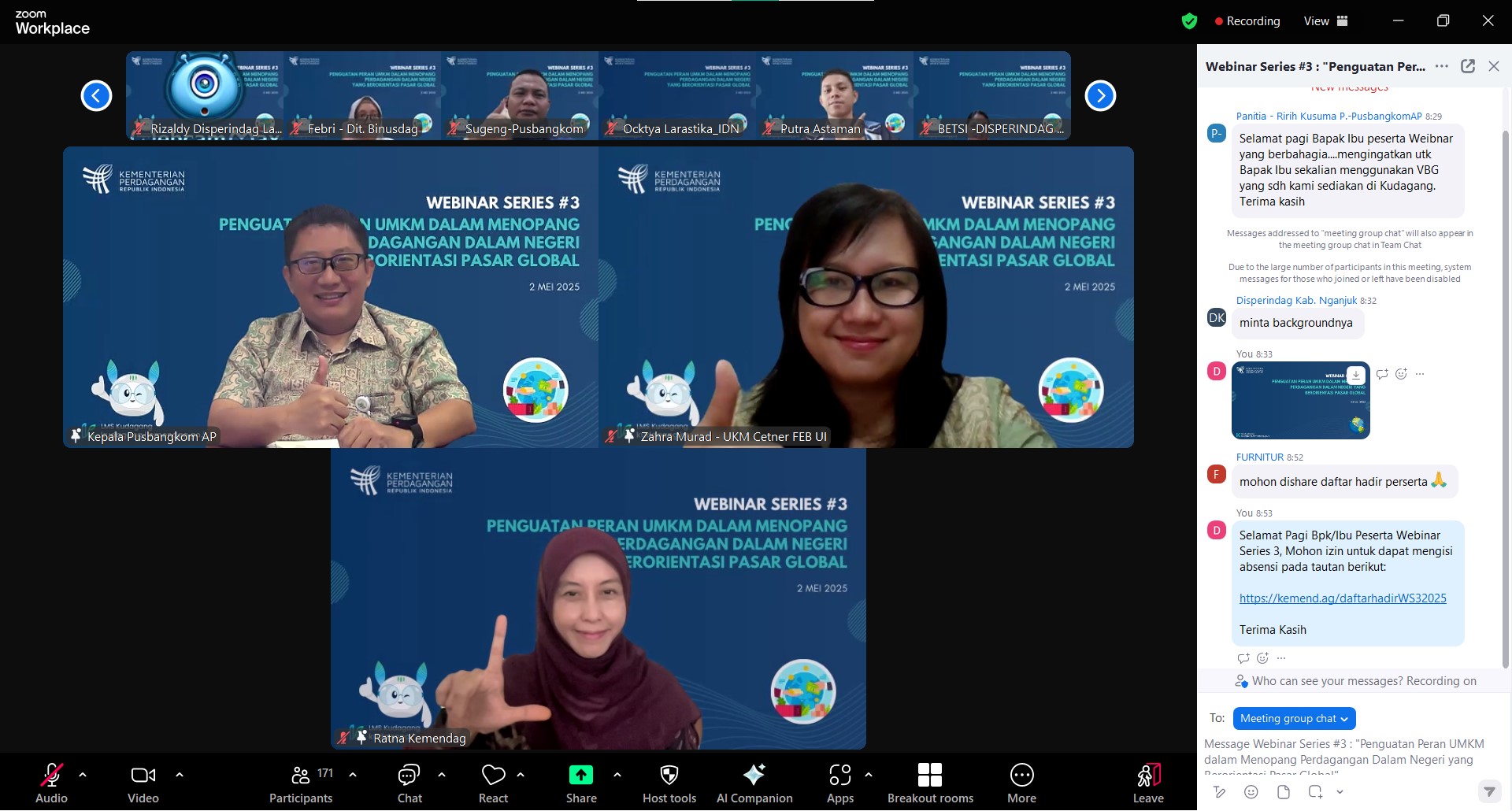 Webinar Series#3 “Penguatan UMKM dalam Menopang Perdagangan Dalam Negeri yang Berorientasi Pasar Global”