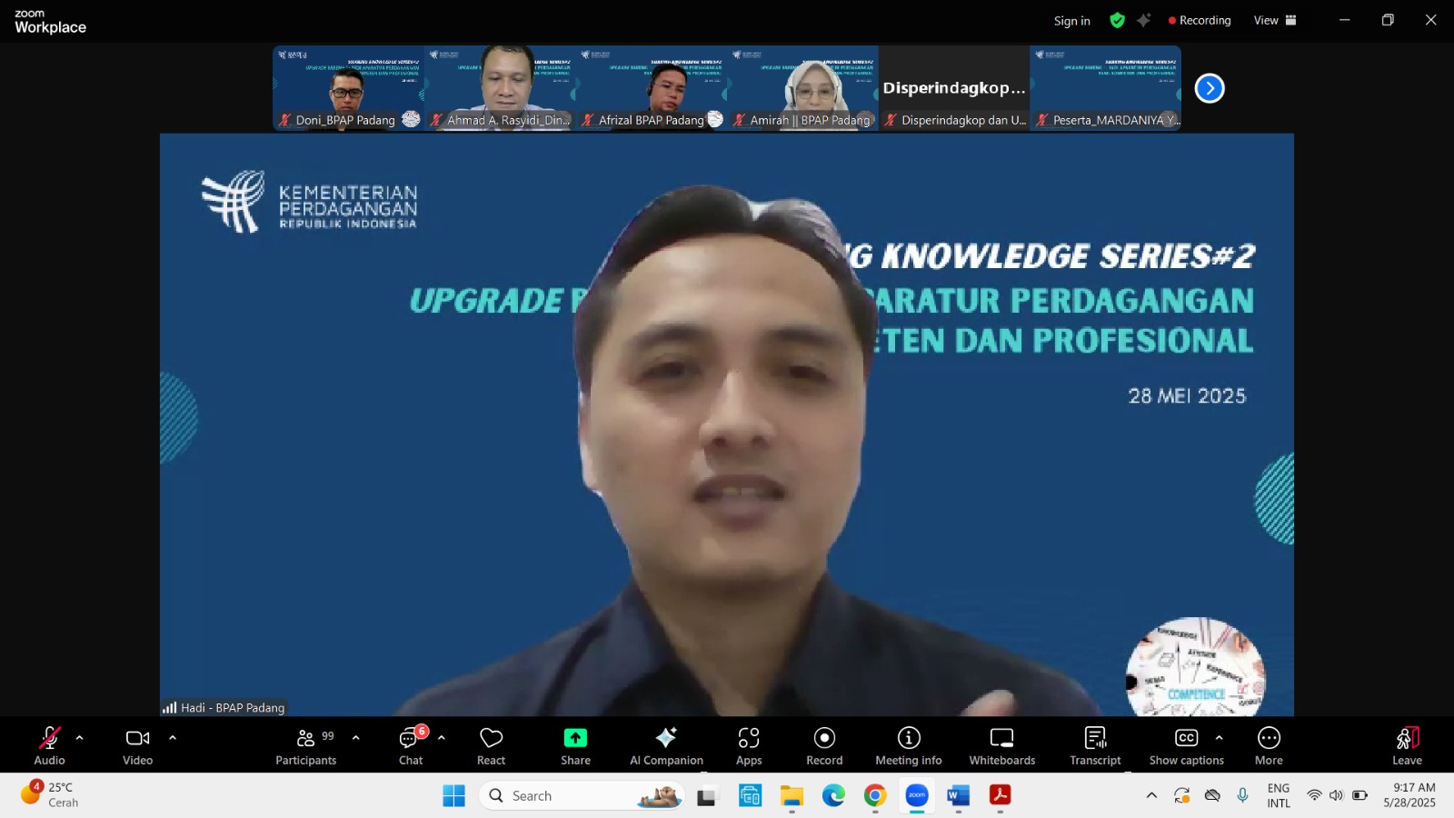 PEMBUKAAN KEGIATAN SHARING KNOWLEDGE SERIES 2 DENGAN TEMA: “UPGRADE BARENG JADI APARATUR PERDAGANGAN YANG KOMPETEN DAN PROFESIONAL”